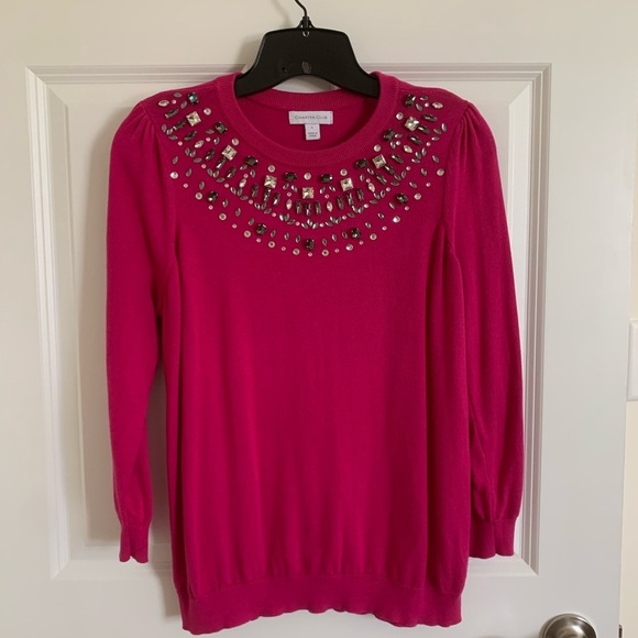 Charter Club Pink Embellished Crew Neck Long Sleeve Top sweater size Large - Picture 8 of 9